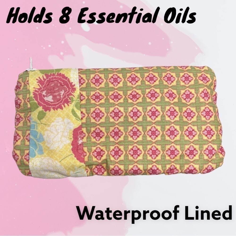 Essential Oil Waterproof Bag- Green/Pink Floral